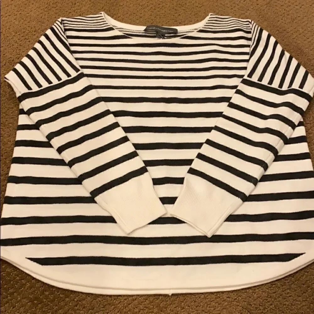 French Connection White & Grey Striped Sweater